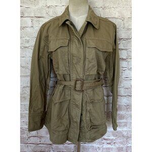 J. Crew Womens S Military Utility Field Cargo Jacket Zip Front Belted Olive Drab